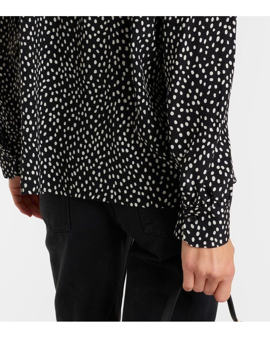 Nili Lotan Black Janese Bow-Detail Polka-Dot Silk Blouse