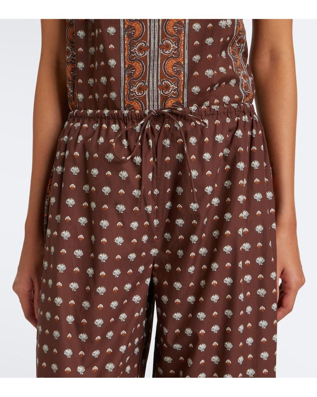 Doen Brown Yarrow Printed Cotton Tapered Pants