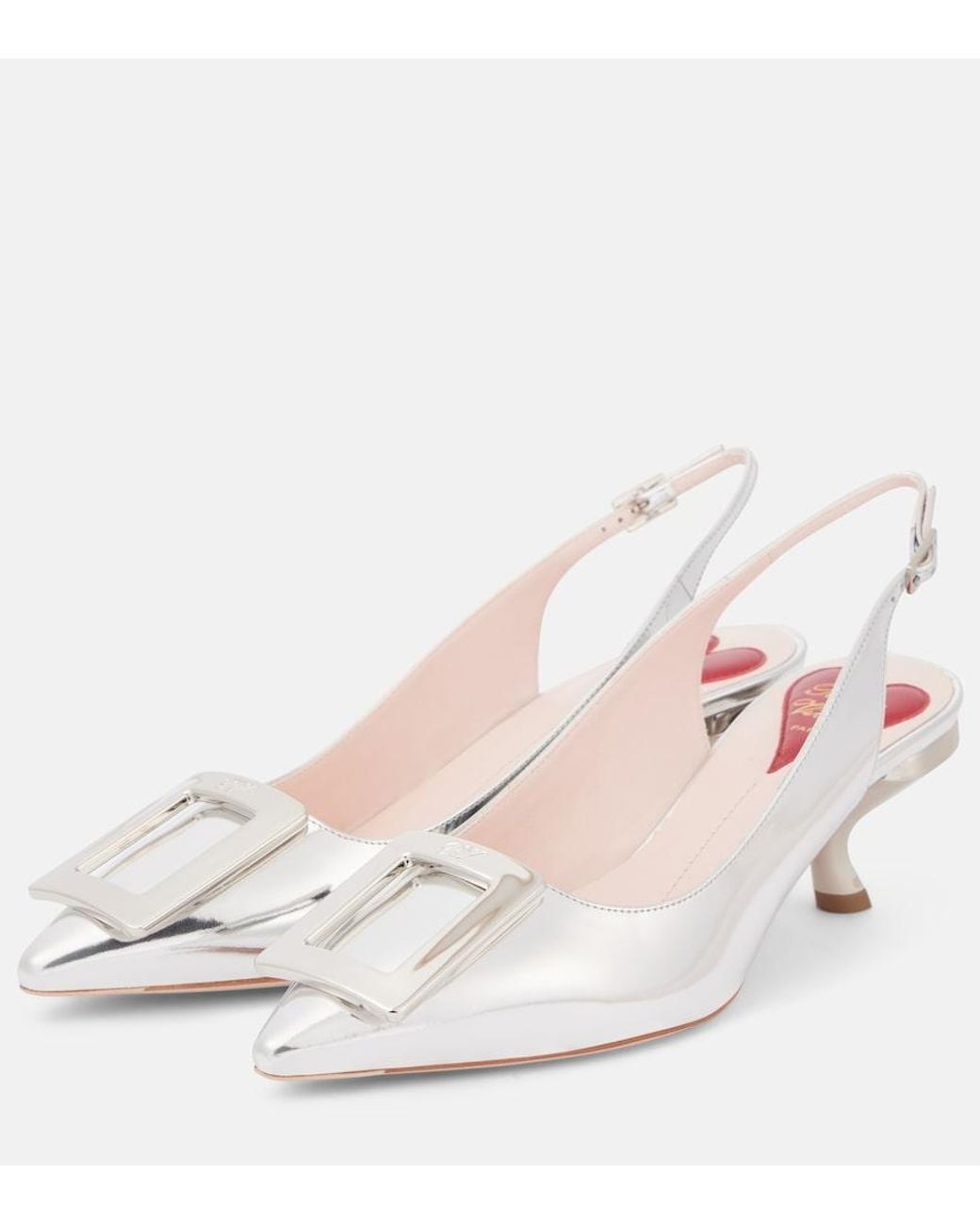 Roger Vivier Pink Virgule 55 Metallic Leather Slingback Pumps