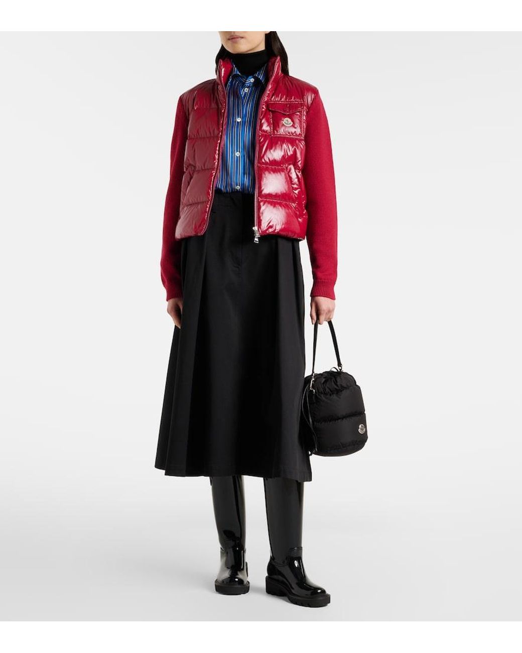 Moncler Red Down-Paneled Virgin Wool Cardigan
