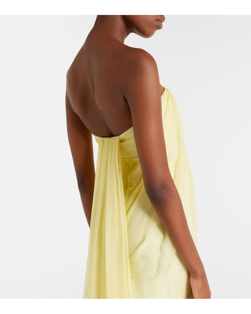 McQueen Yellow Draped Silk Chiffon Bustier Gown