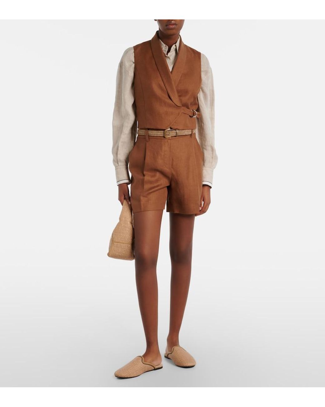 Brunello Cucinelli Brown Monili Linen Vest