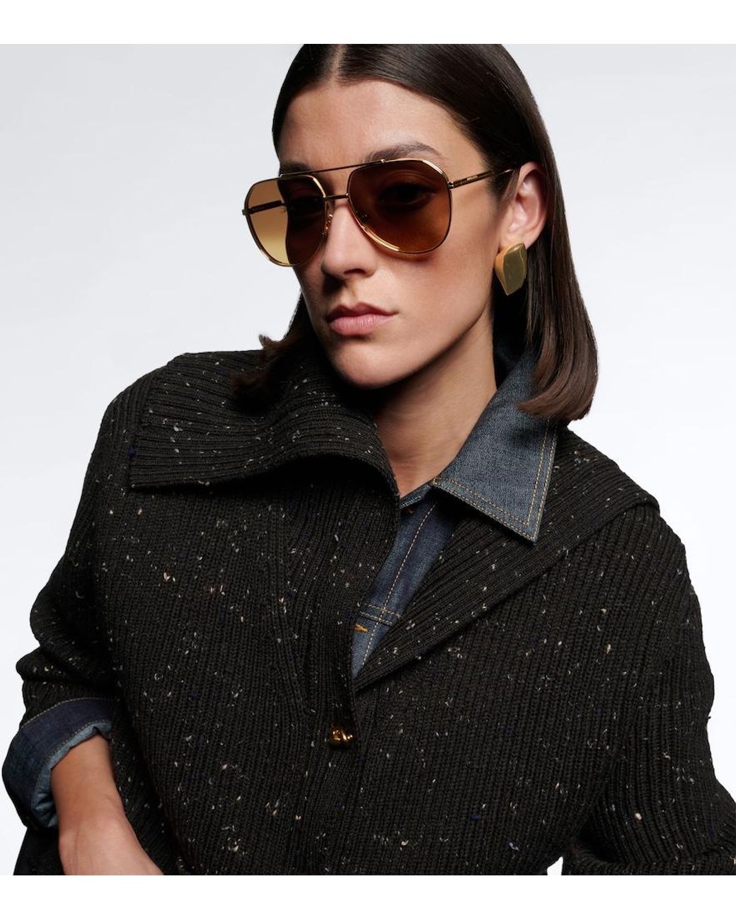 Bottega Veneta Brown Light Ribbon Aviator Sunglasses
