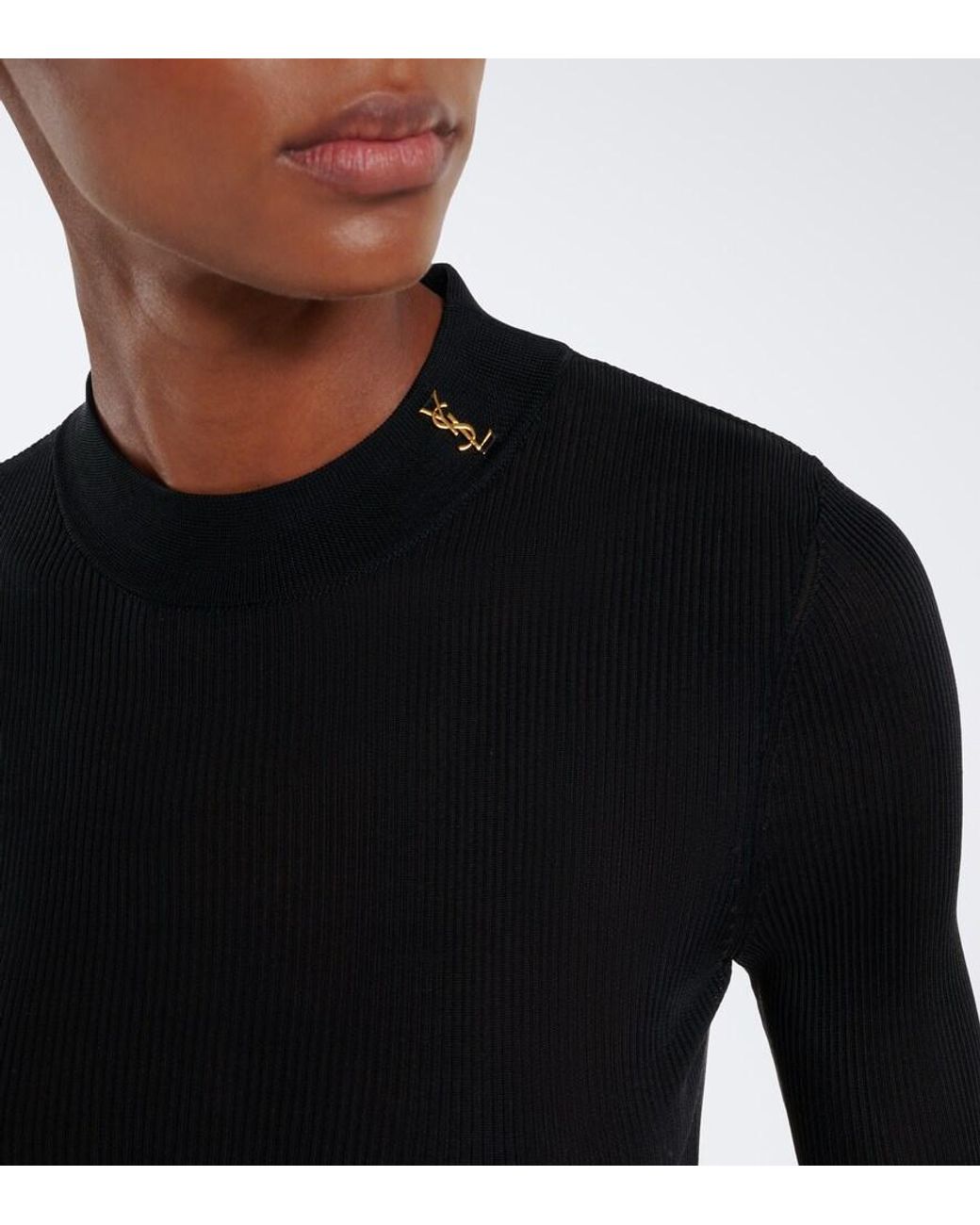 Saint Laurent Black Monogram Silk Mockneck Top
