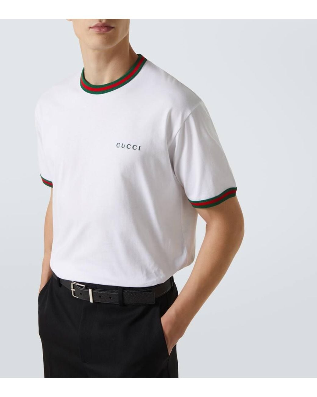 Camiseta De Punto De Algodón Con Bordado, Talla Gucci de hombre de color White
