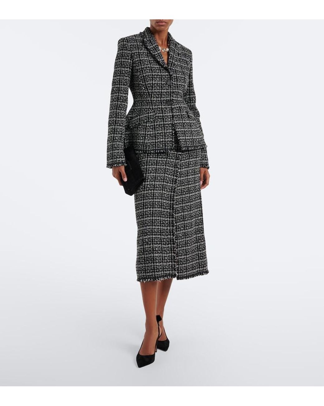 Erdem Black Checked Cotton-Blend Tweed Jacket