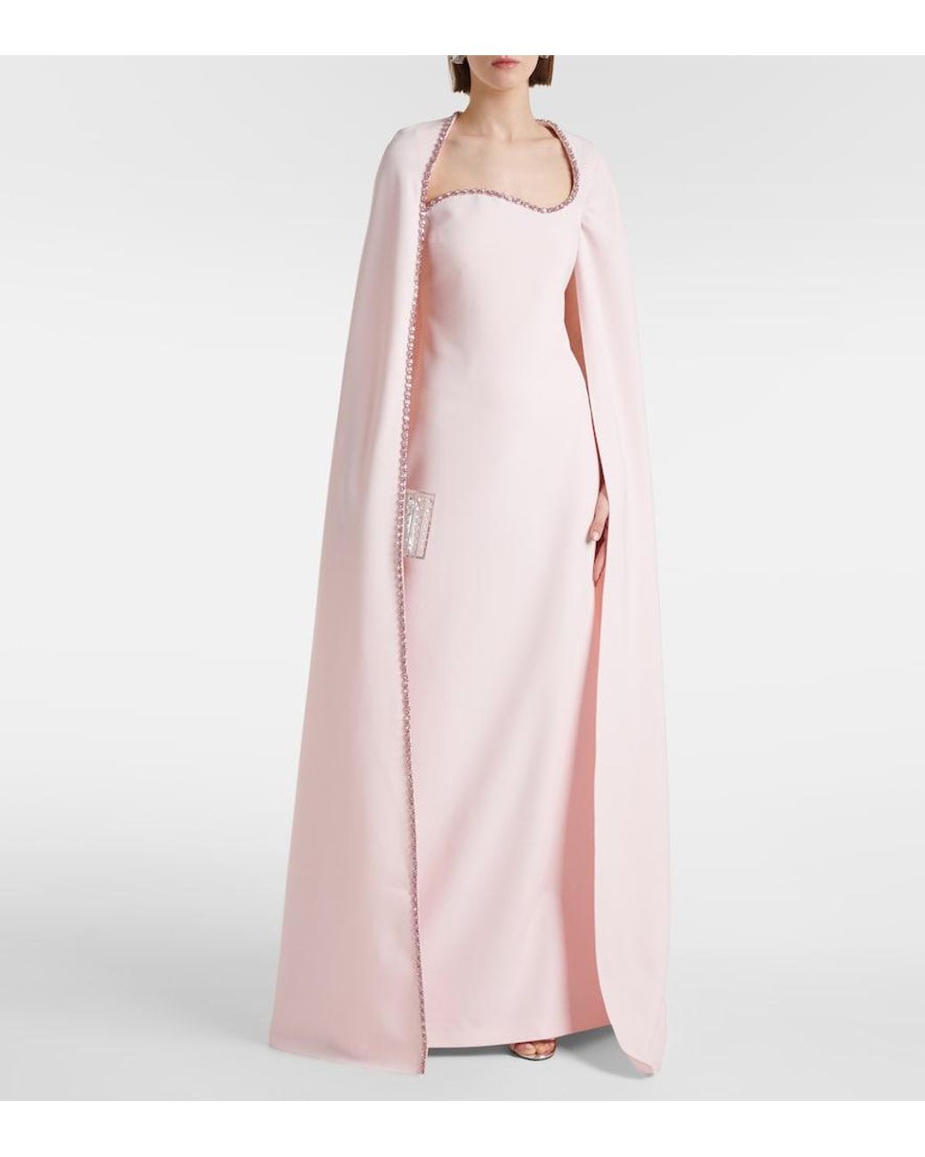 Safiyaa Pink Mattia Caped Embellished Crepe Gown