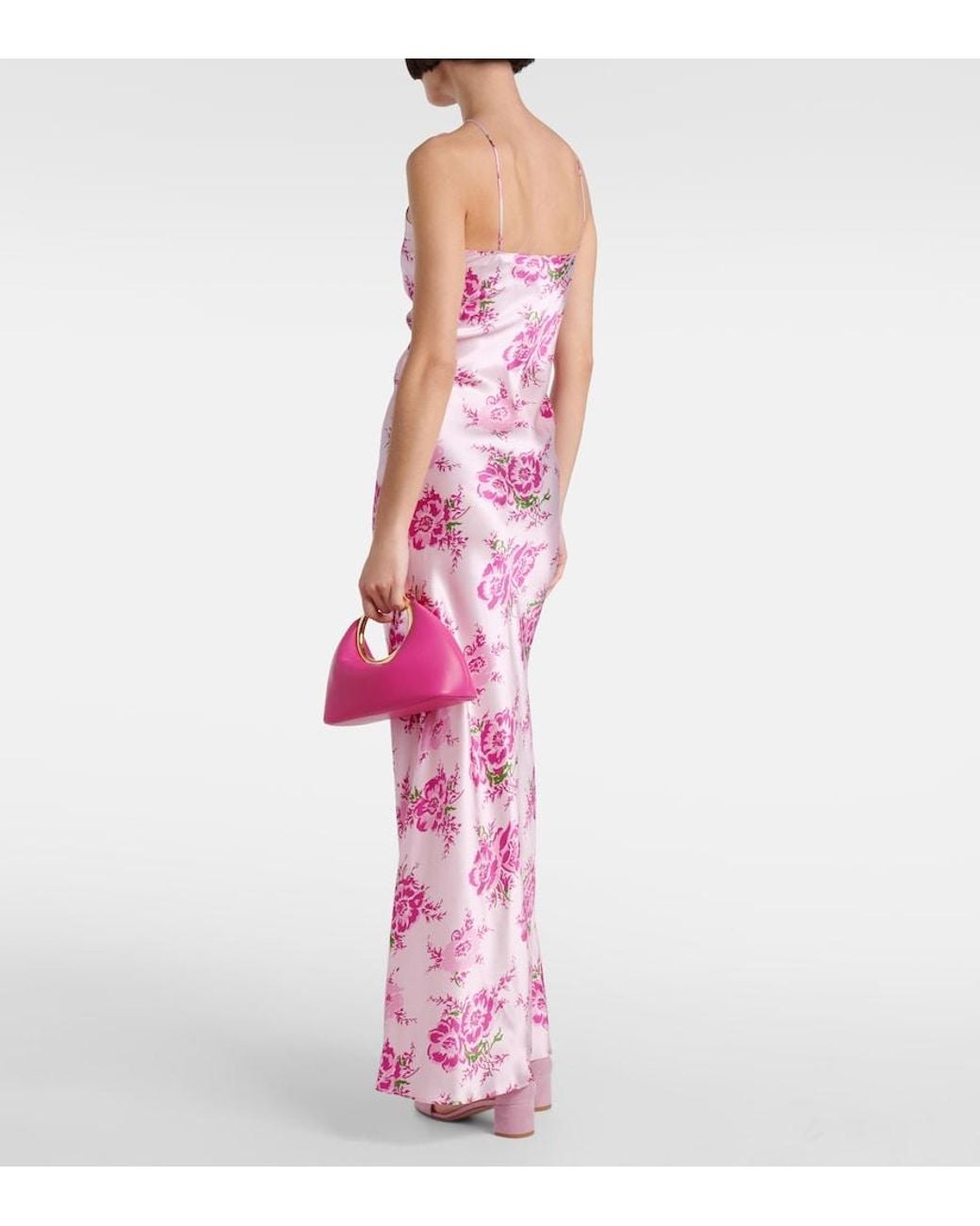 Rodarte Pink Floral-Applique Silk Maxi Dress