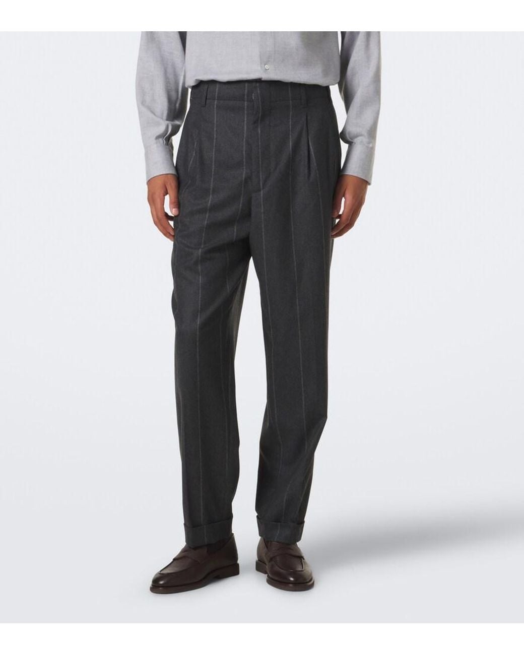 Brunello Cucinelli Black Chalk Stripe Wool, Silk, And Cashmere Suit for men
