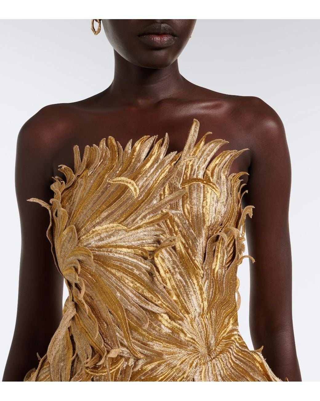 Oscar de la Renta Metallic Floral Applique Bustier Dress