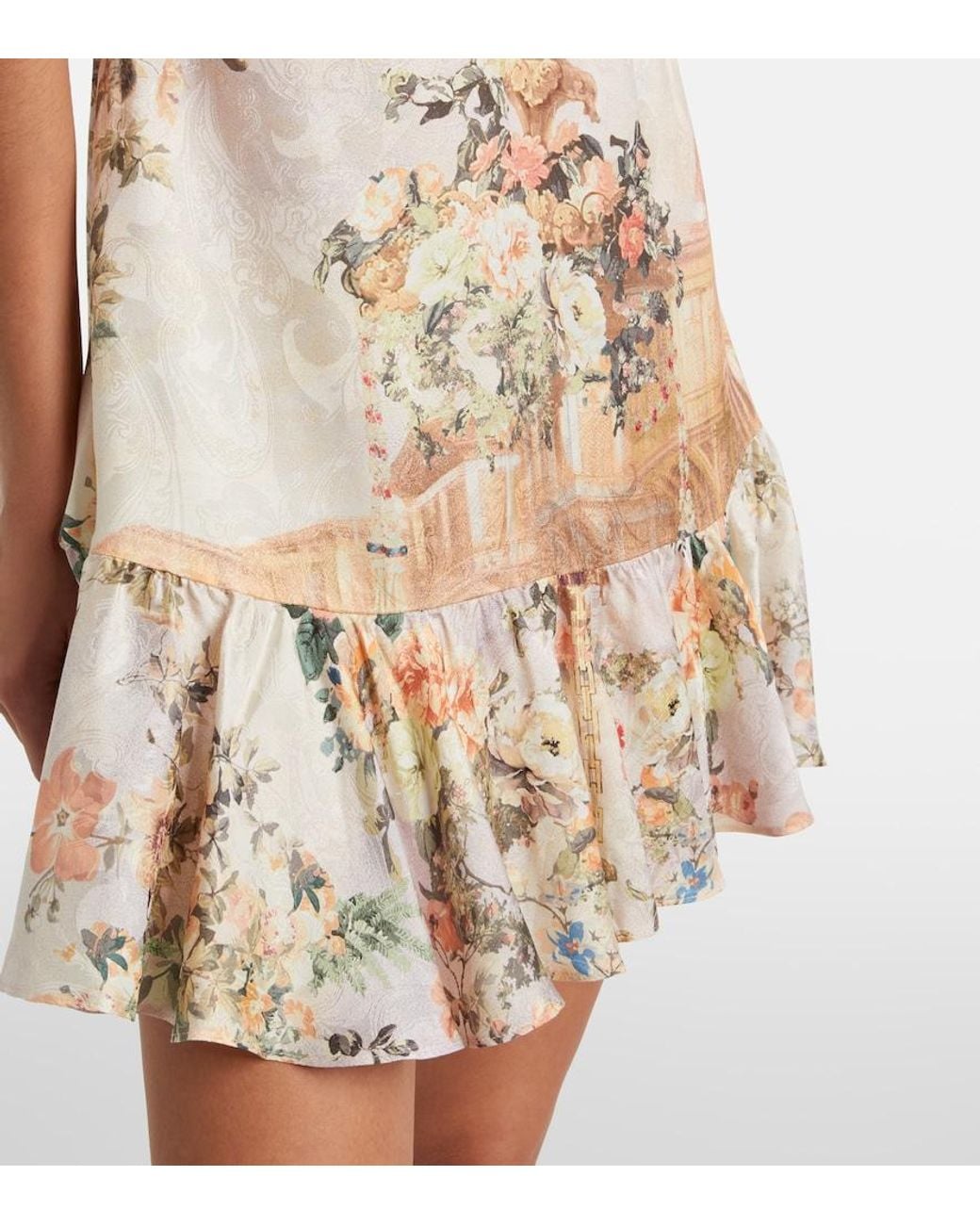 Camilla Natural Embellished Floral Lace-Trimmed Minidress