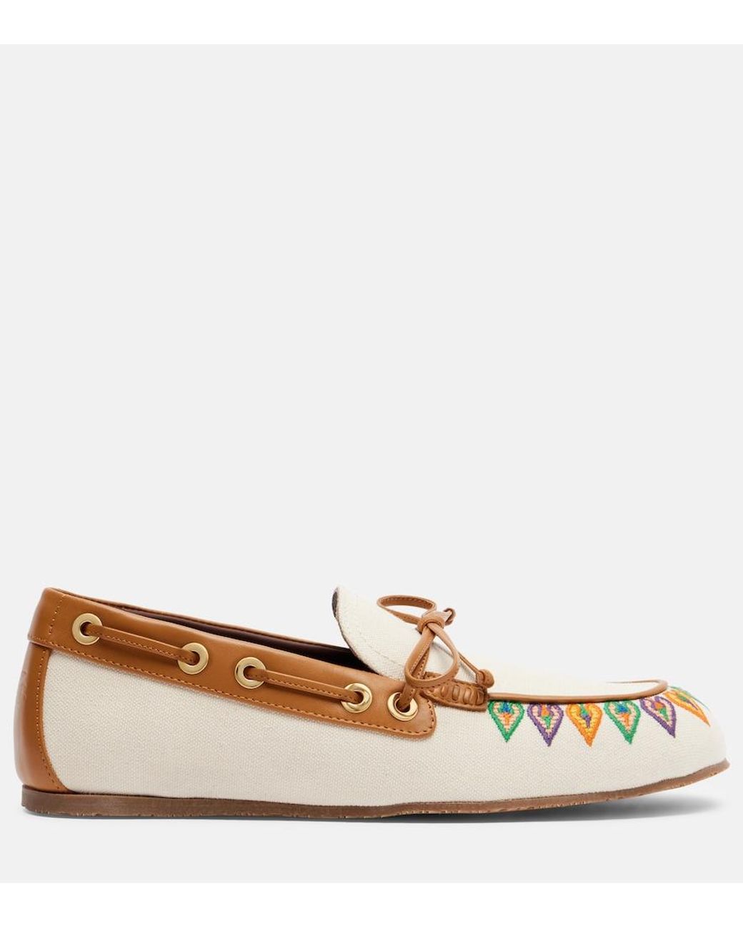 Etro Brown Embroidered Canvas Boat Shoes