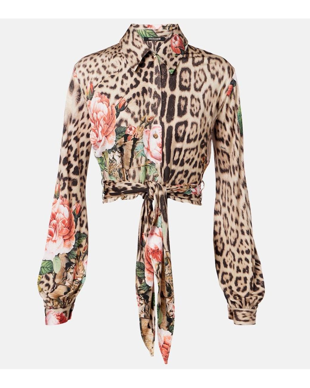 Roberto Cavalli Brown Printed Cropped Shirt