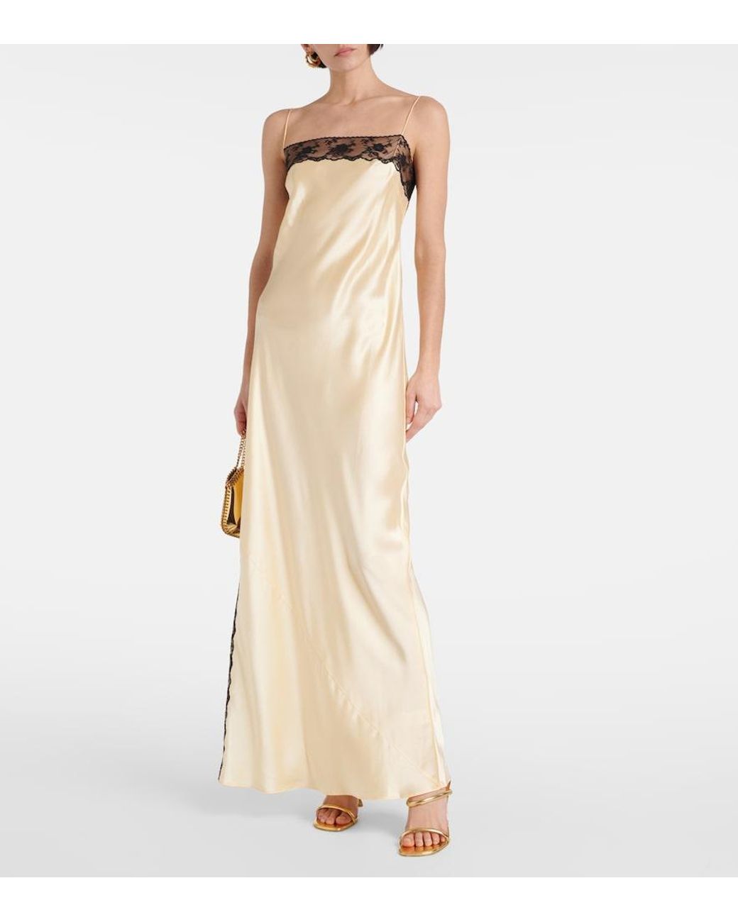 Sir Metallic Aries Lace-Trimmed Silk Slip Dress