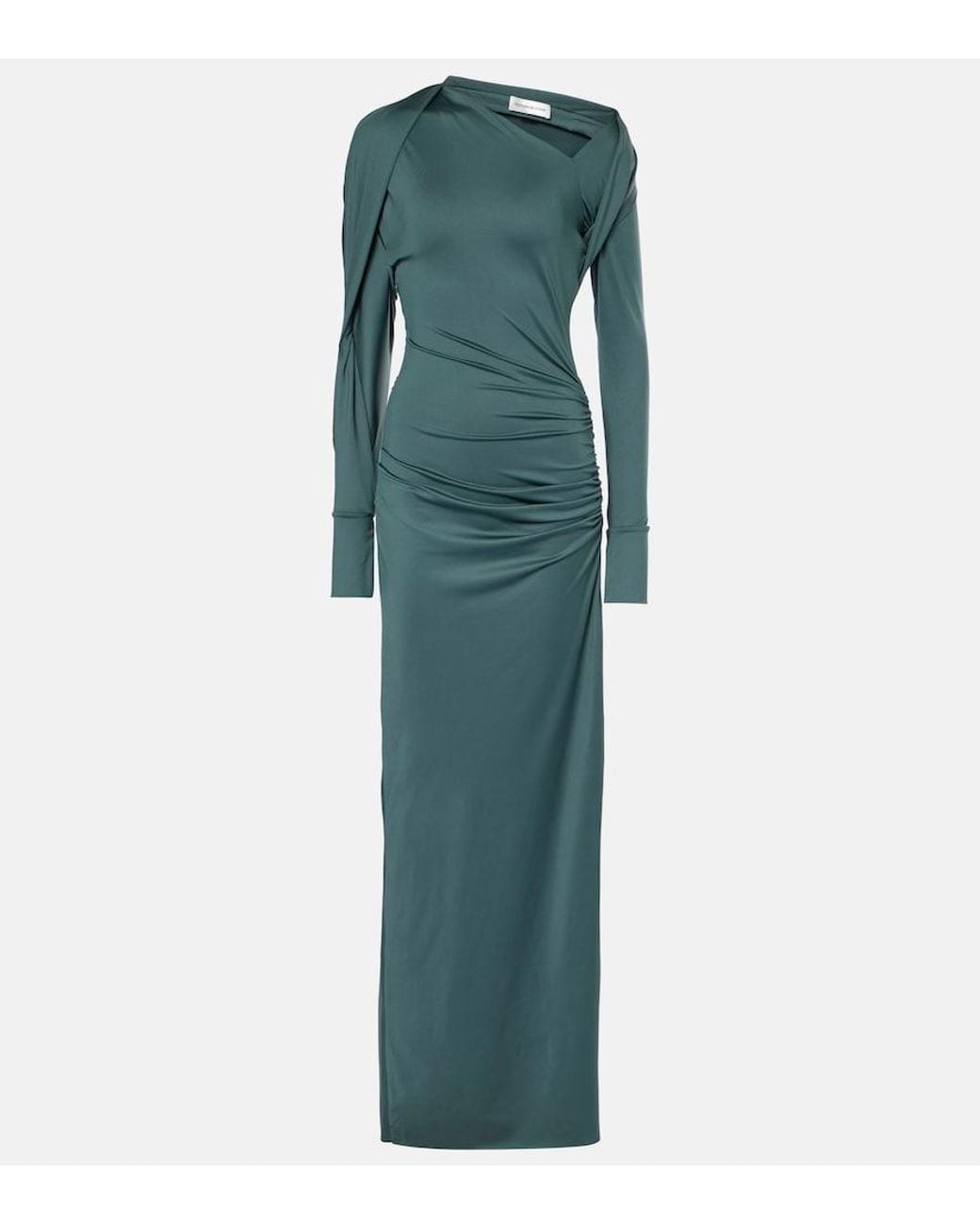 Victoria Beckham Green Asymmetric-Neck Maxi Dress