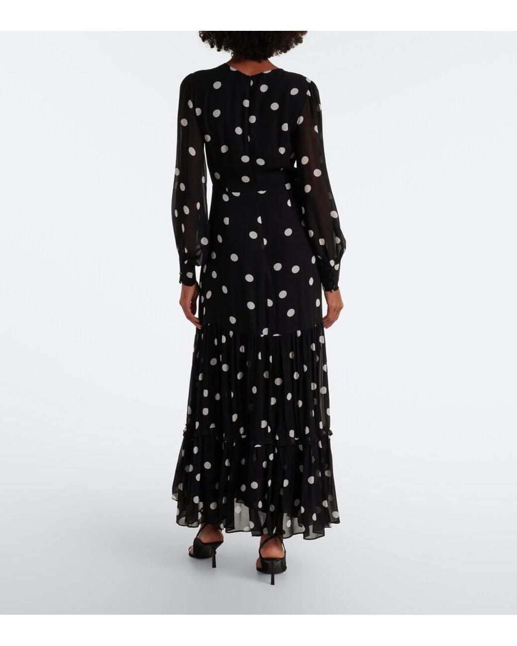 Rixo Black Elsie Polka-Dot Georgette Midi Dress
