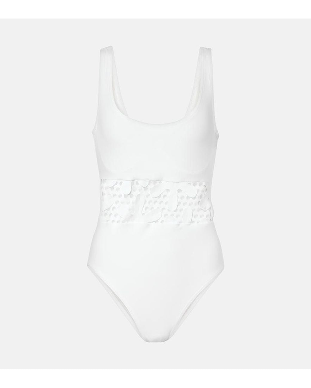 Karla Colletto White Aster Embroidered Swimsuit