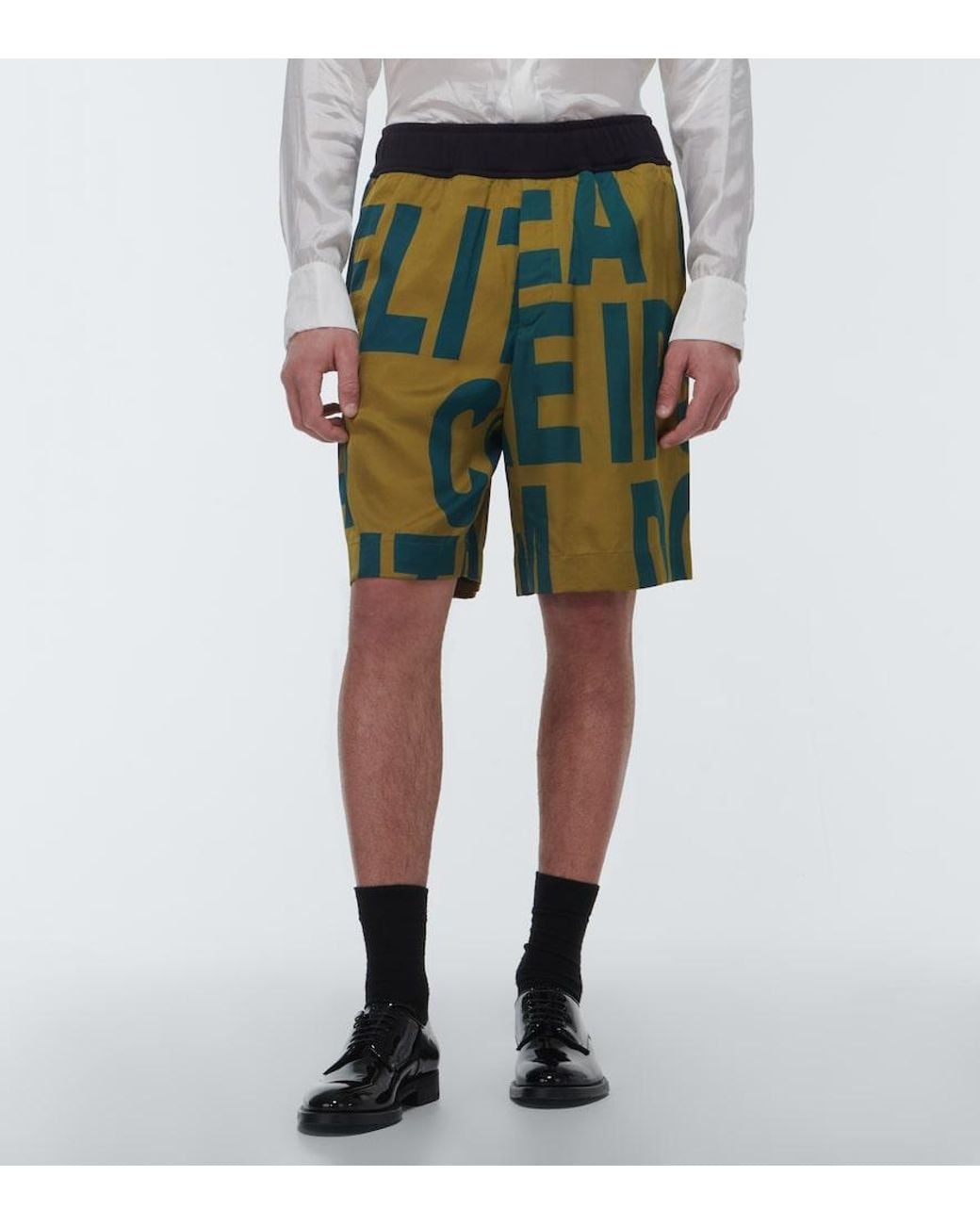Dries Van Noten Blue Printed Mid-Rise Jersey Shorts for men