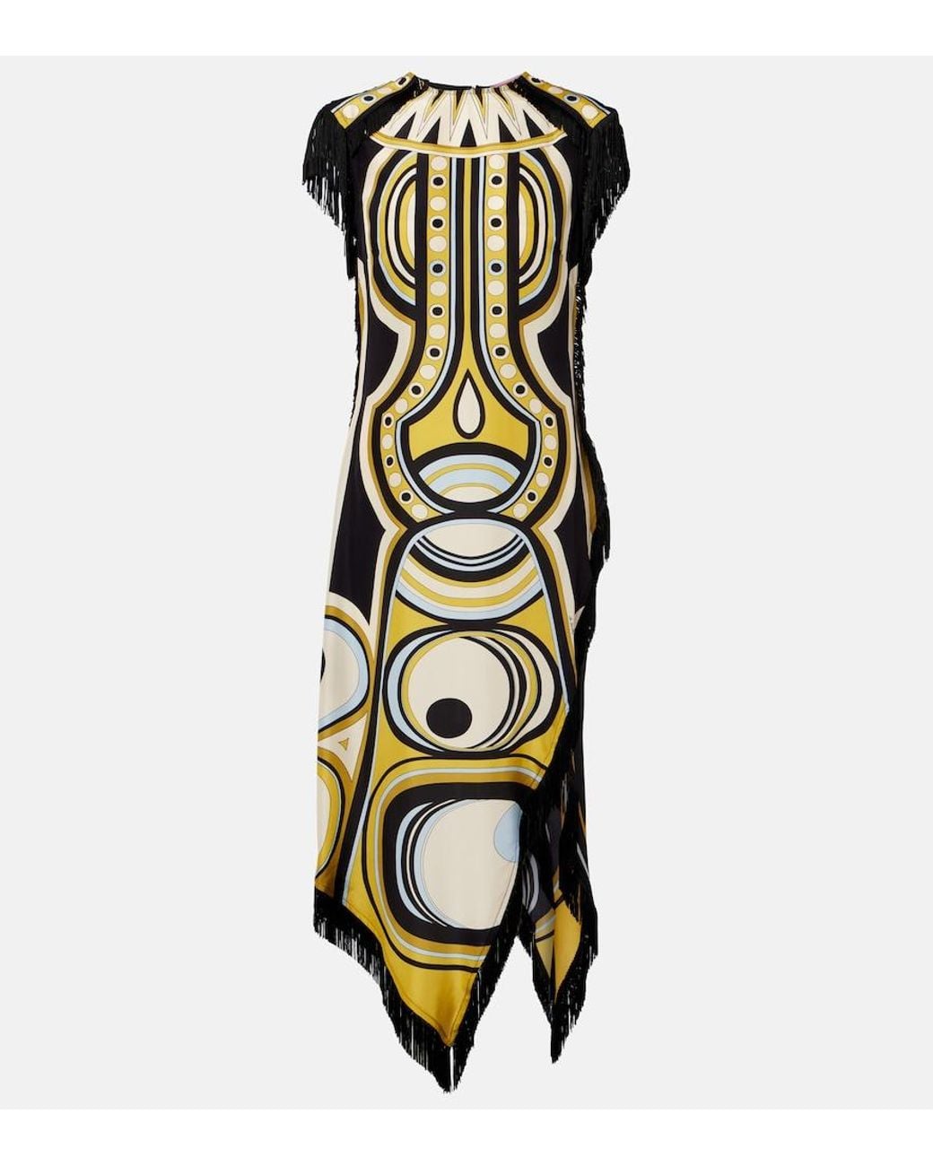 LaDoubleJ Metallic Scarf Fringed Printed Silk Voile Midi Dress