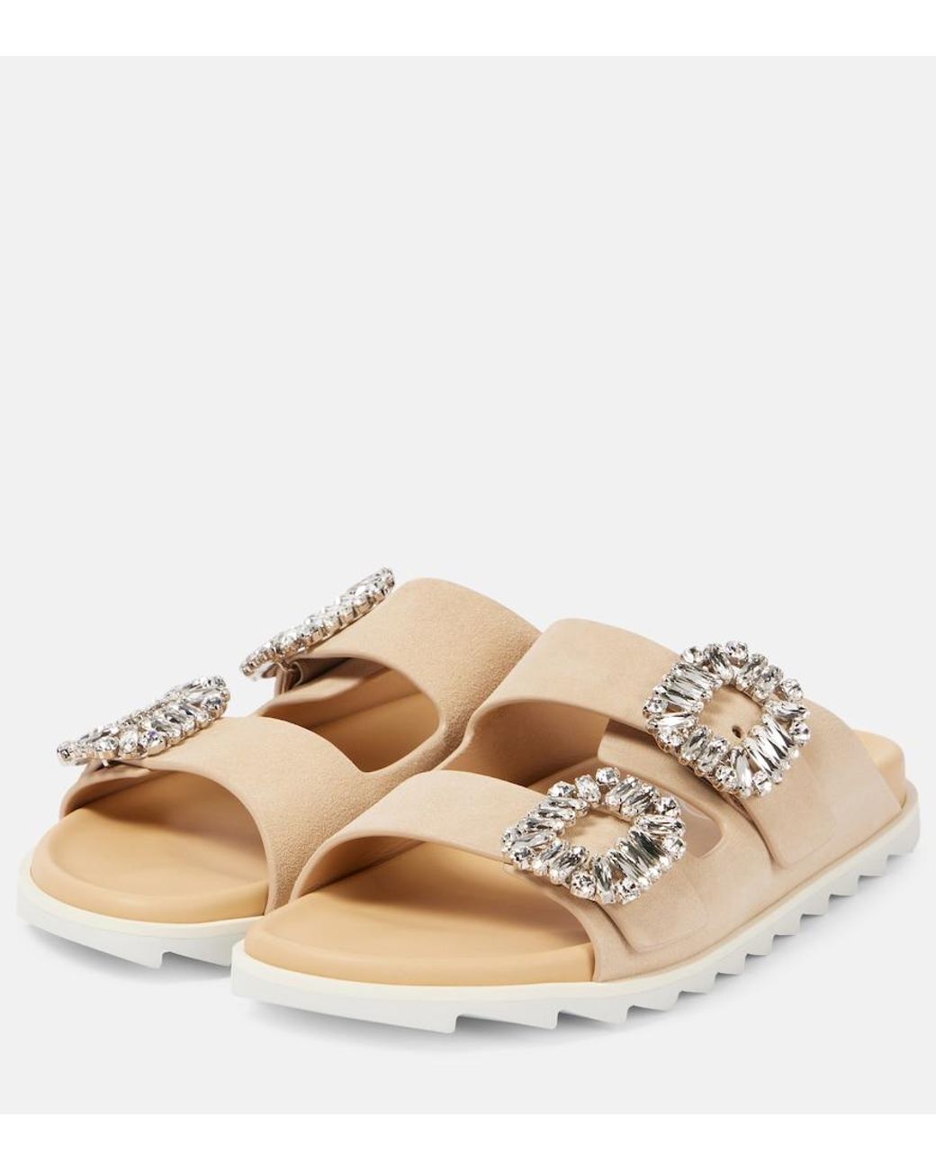 Roger Vivier Natural Slidy Viv' Suede Slides