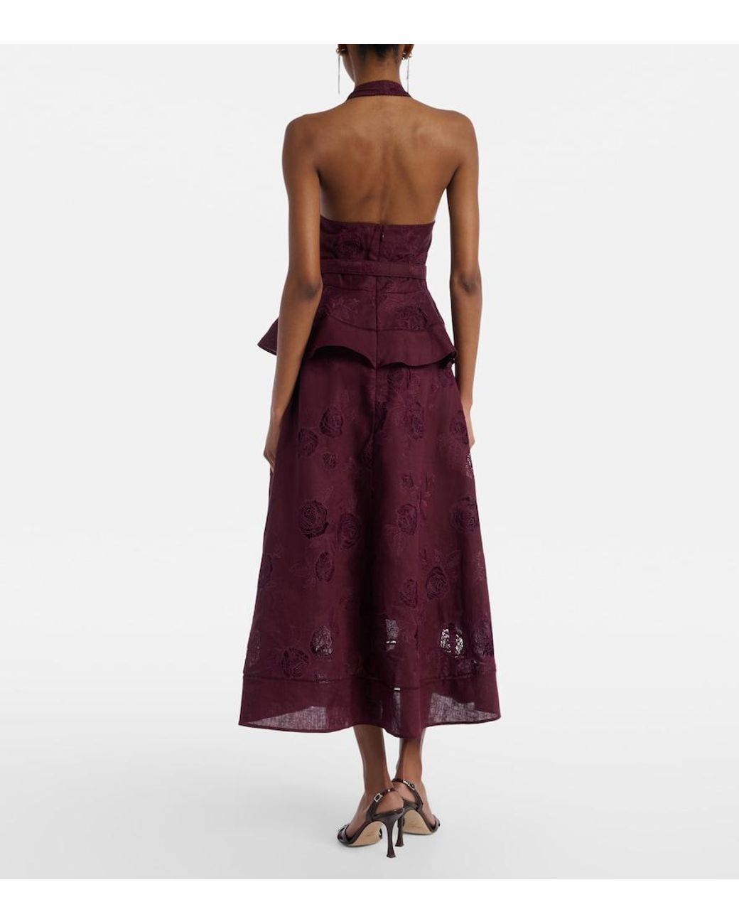 Self-Portrait Purple Broderie Anglaise Cotton And Linen Midi Dress