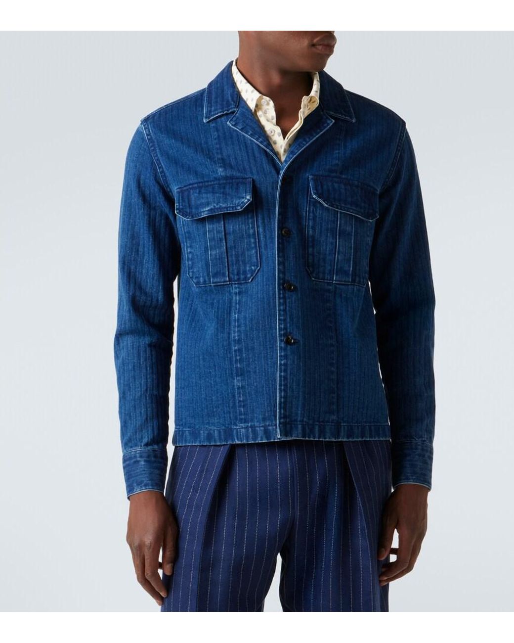 Tom Ford Blue Striped Denim Overshirt for men
