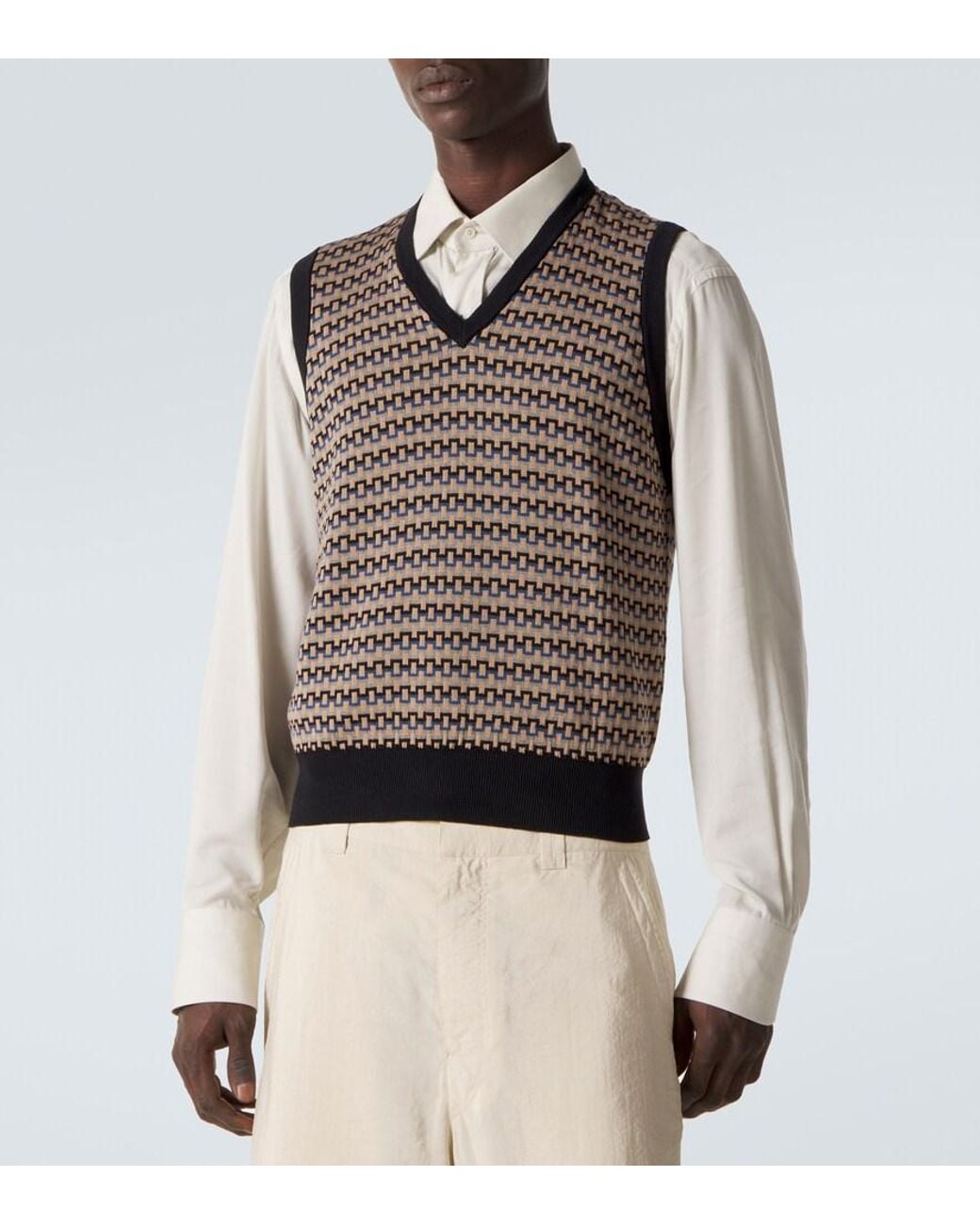 Lemaire Gray Cotton Jacquard Sweater Vest for men