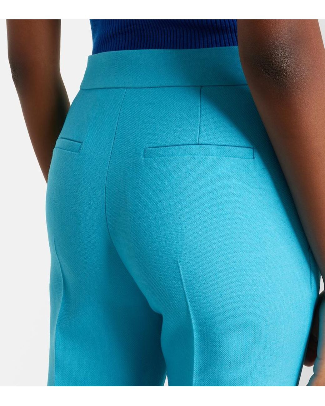 Chloé Blue Cropped Virgin Wool Crepe Straight Pants