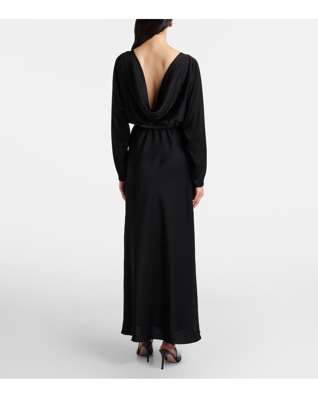 Max Mara Black Draped Satin Gown