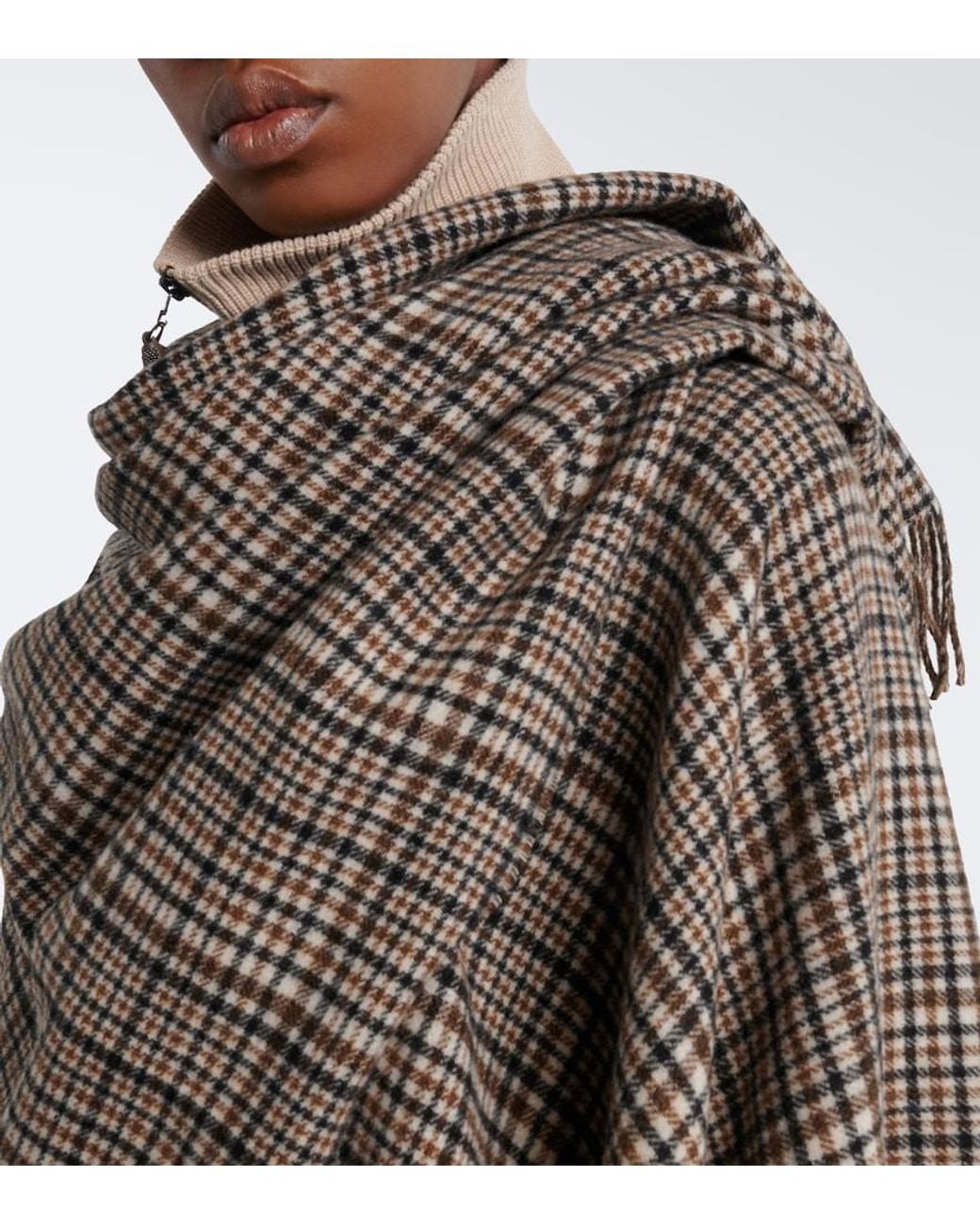 Brunello Cucinelli Brown Checked Cashmere Poncho