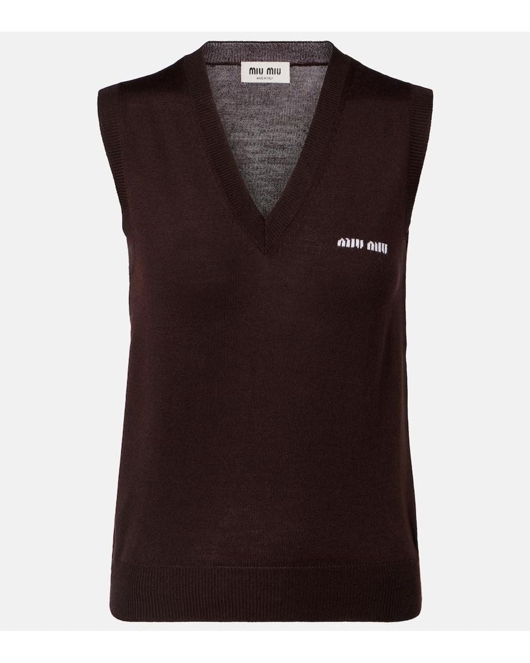Miu Miu Brown Logo Virgin Wool Sweater Vest
