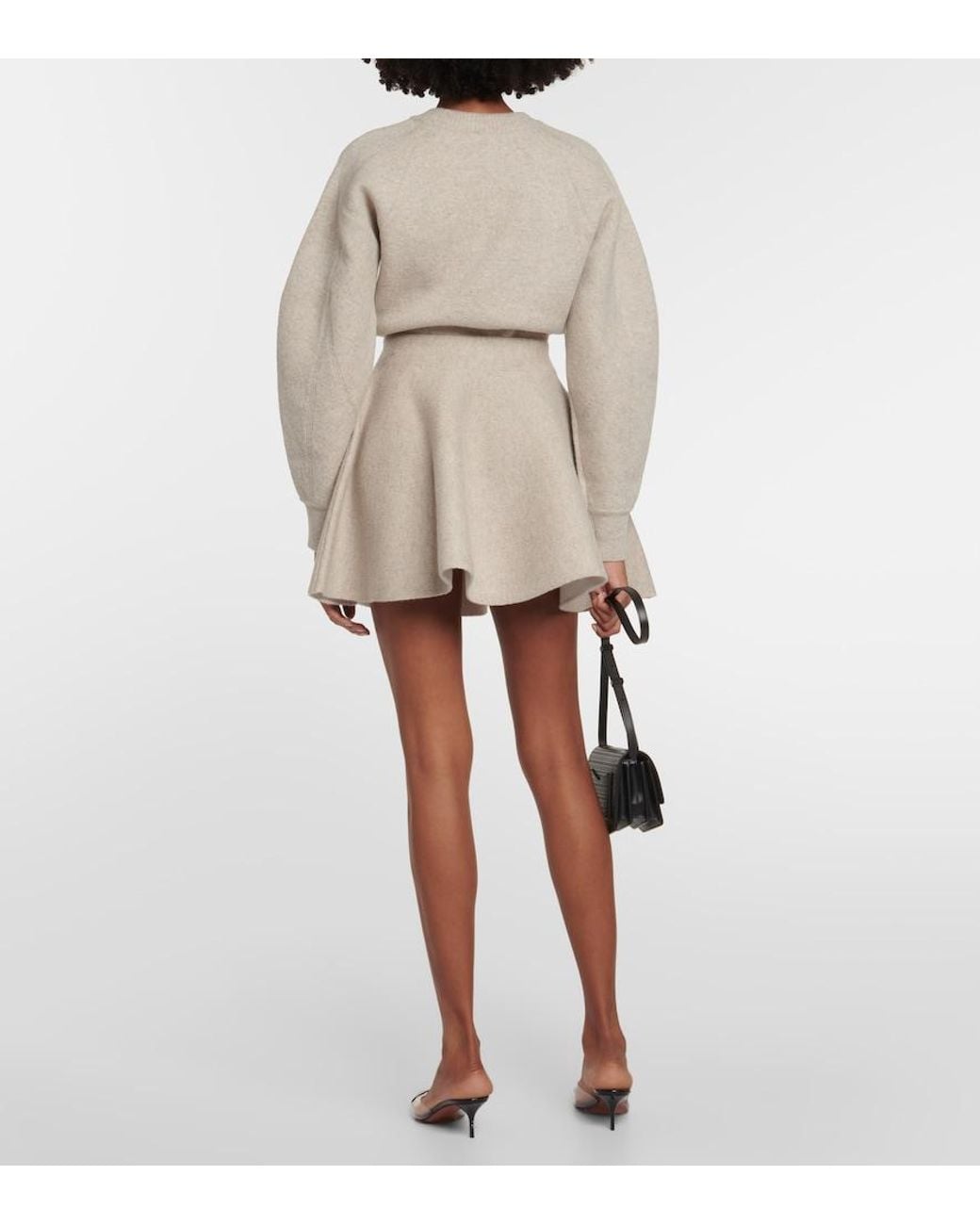 Alaïa Natural Flared Wool-Blend Miniskirt