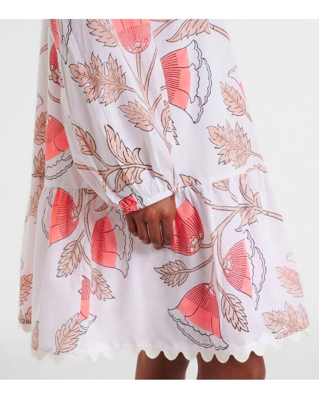 Juliet Dunn Red Printed Scalloped Cotton Minidress