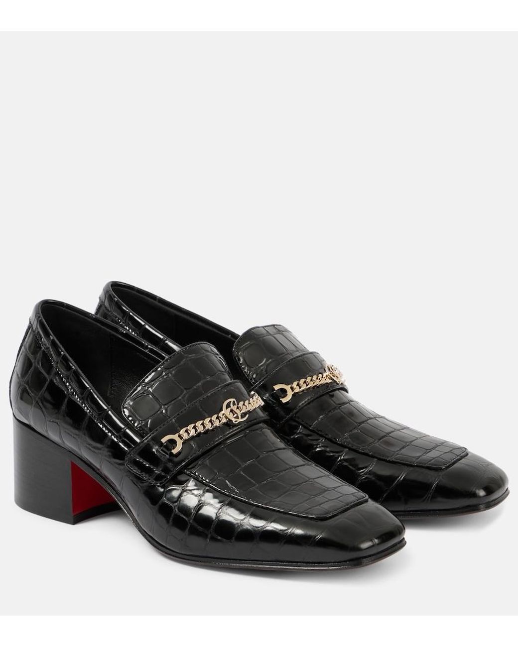 Christian Louboutin Black Mj Moc Croc-Effect Leather Loafers