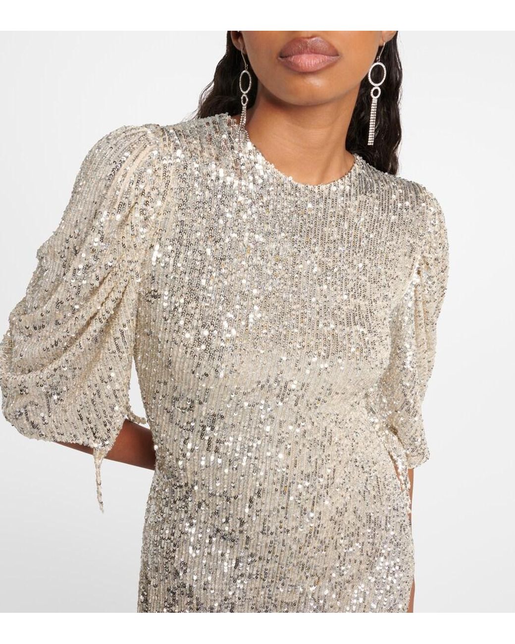 Roberta Einer Gray Drama Sequined Midi Dress