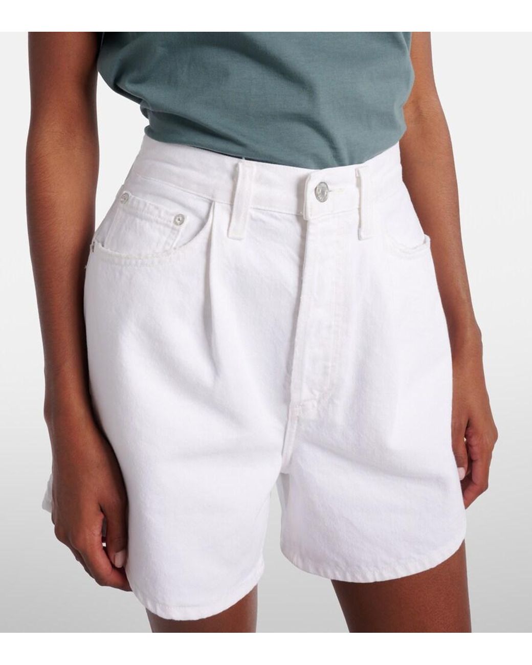 Agolde White Rhoda Pleated High-Rise Denim Shorts