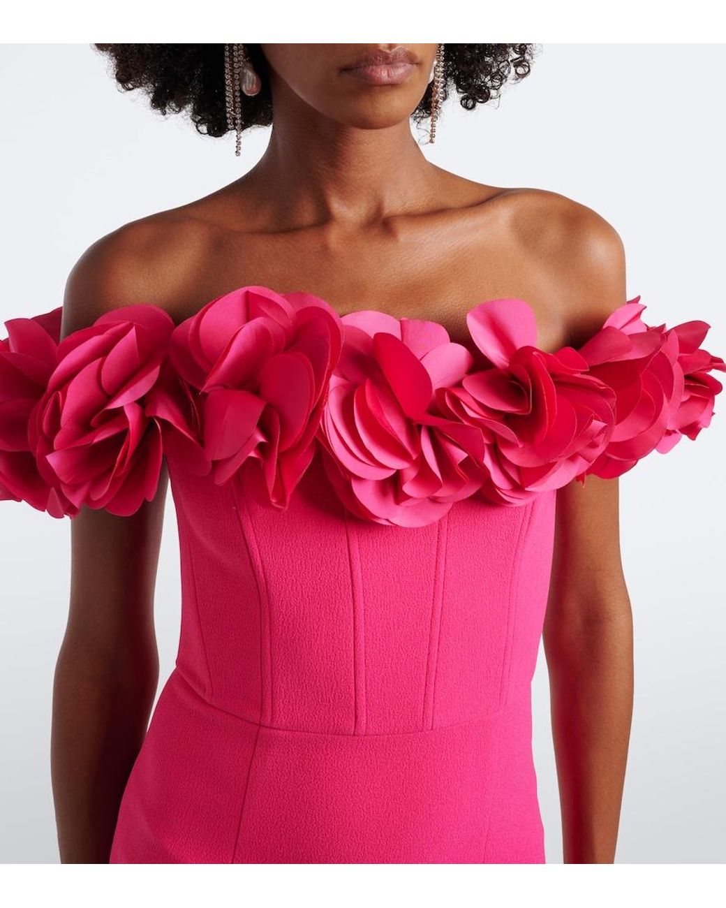 Rebecca Vallance Pink Odetta Floral-Applique Off-Shoulder Crepe Gown