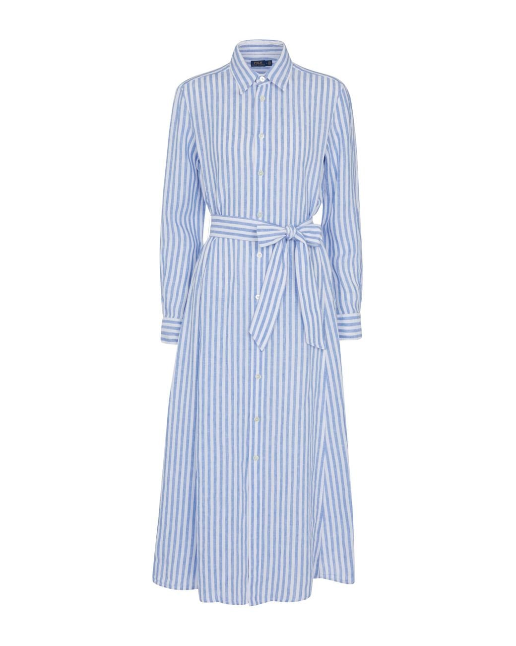 Polo Ralph Lauren Striped Linen Shirt Dress in Blue | Lyst Canada