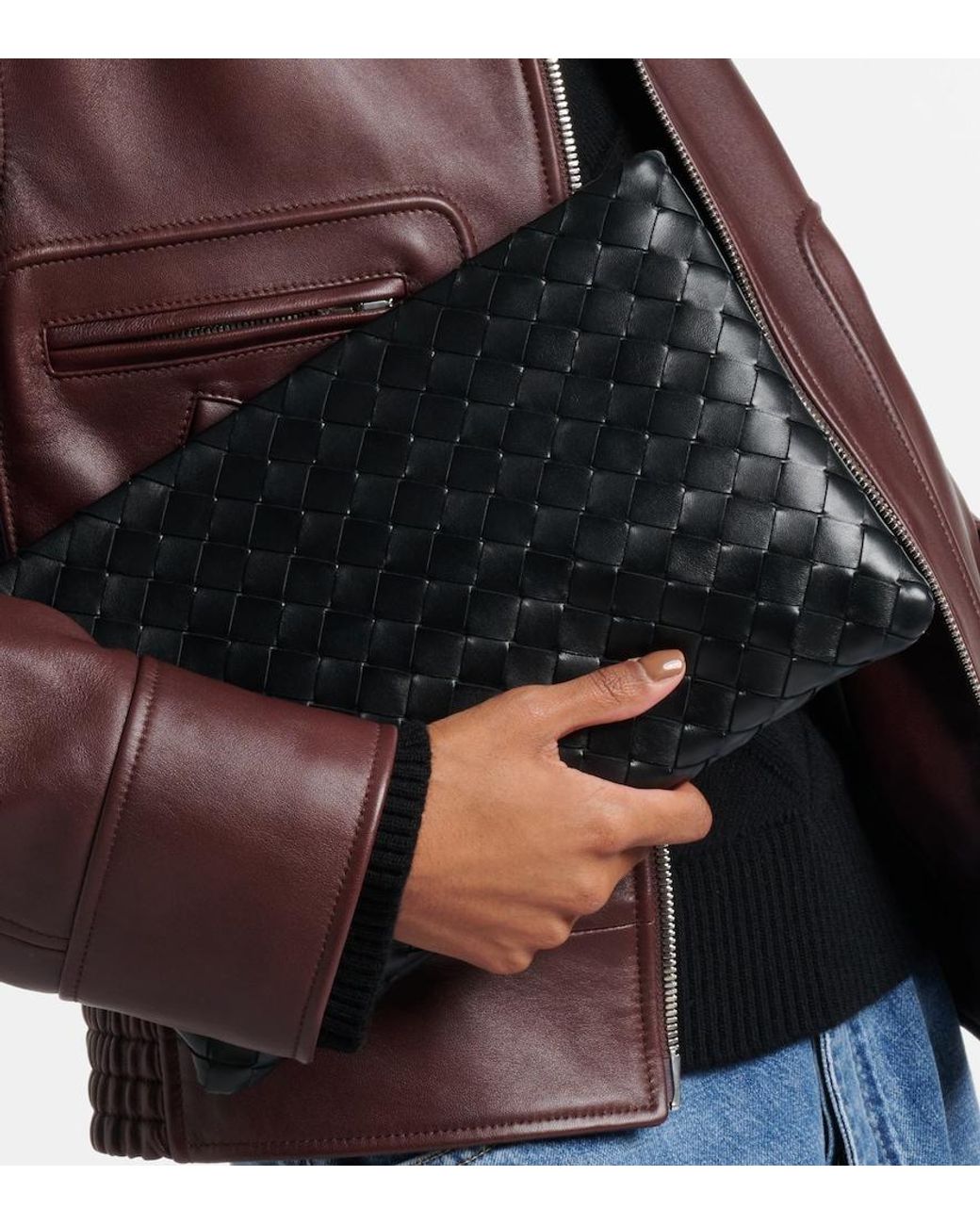 Bottega Veneta Black Intrecciato Medium Leather Pouch