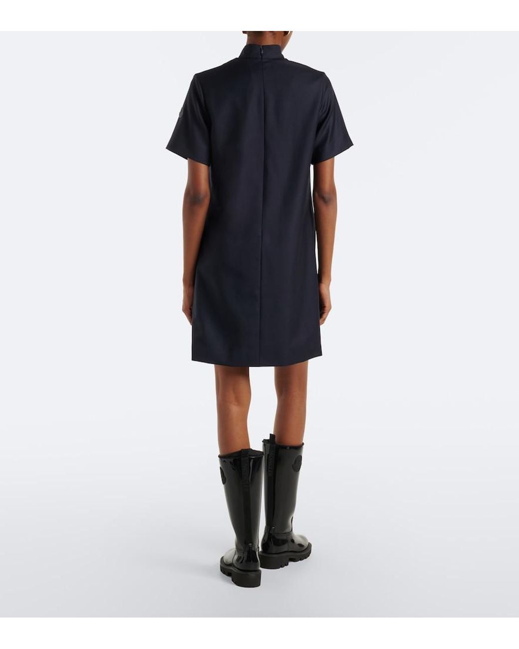 Moncler Blue Tie-Neck Virgin Wool Minidress