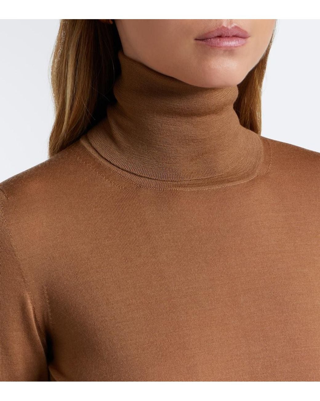Max Mara Brown Virgin Wool Turtleneck Sweater