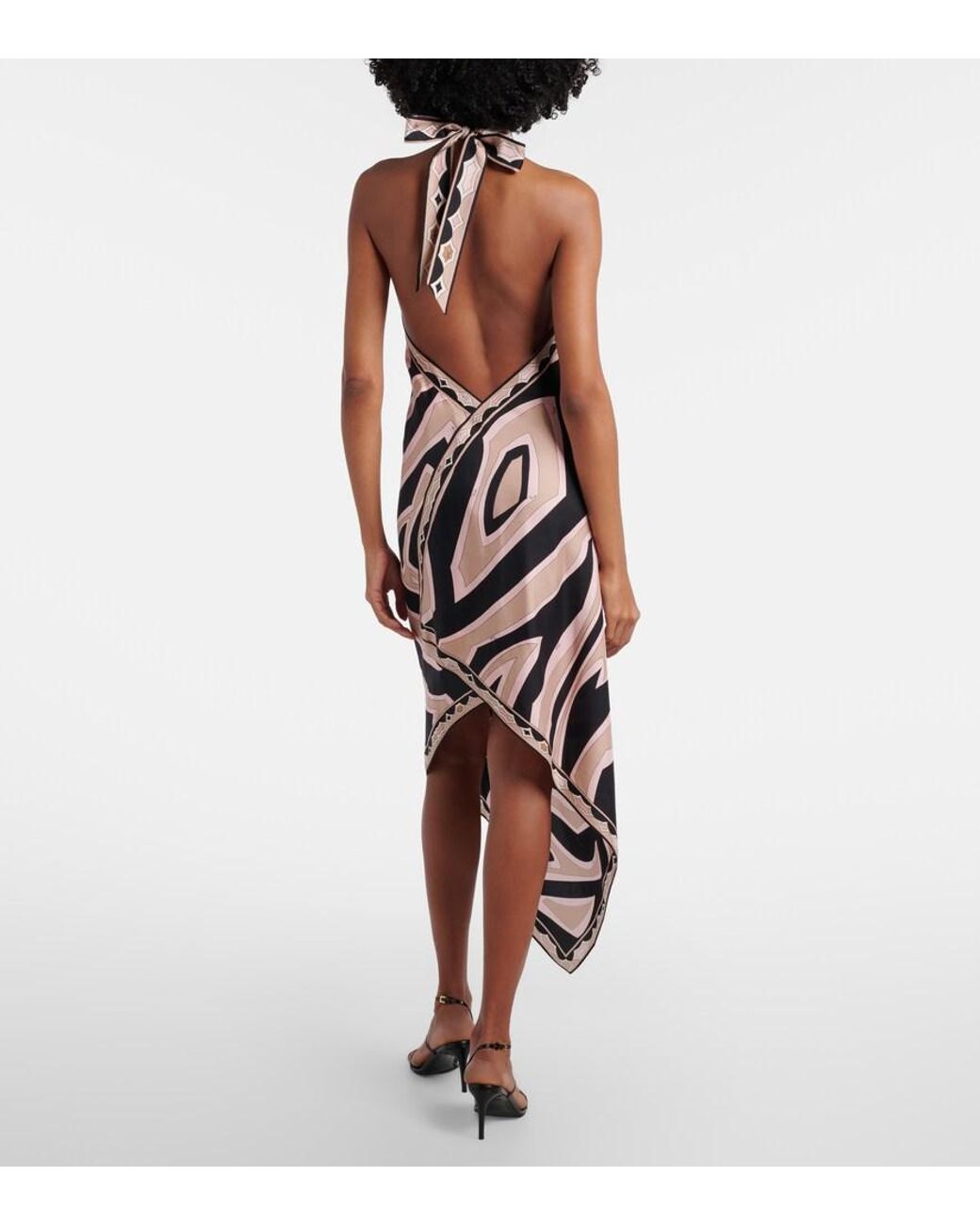 Emilio Pucci White Labirinto Halterneck Silk Twill Midi Dress