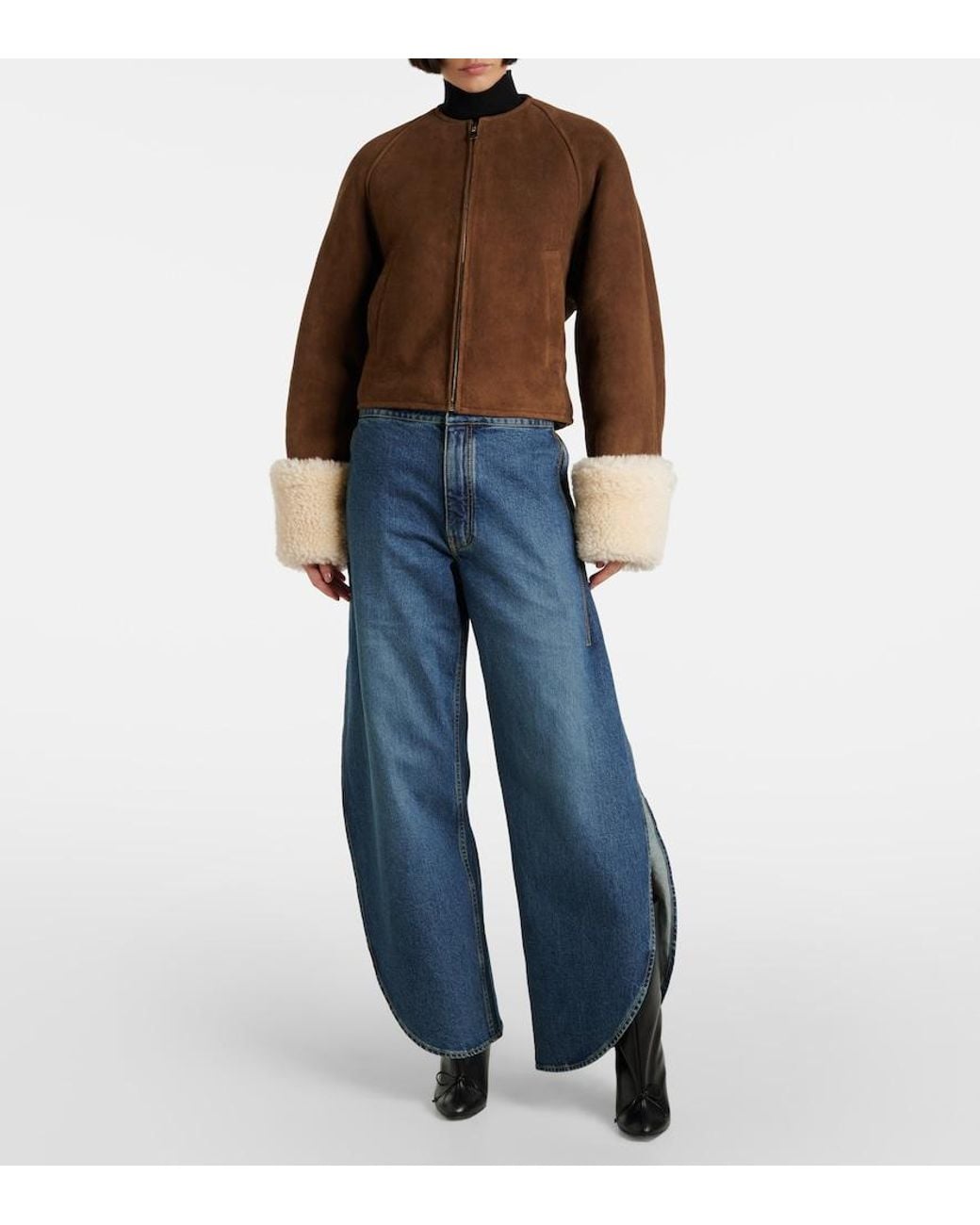 Alaïa Brown Shearling-Trimmed Suede Jacket