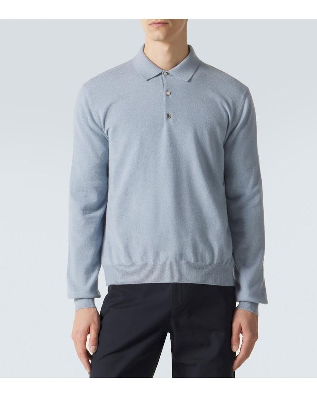 Loro Piana Blue Cashmere Polo Sweater for men