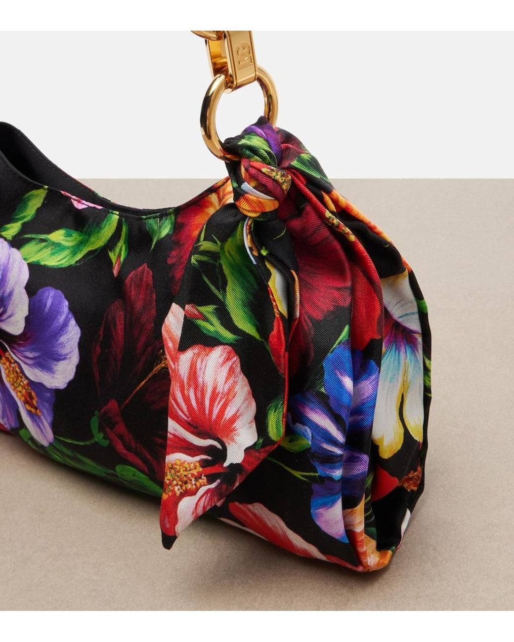 Dolce & Gabbana Red Small Floral Satin Shoulder Bag