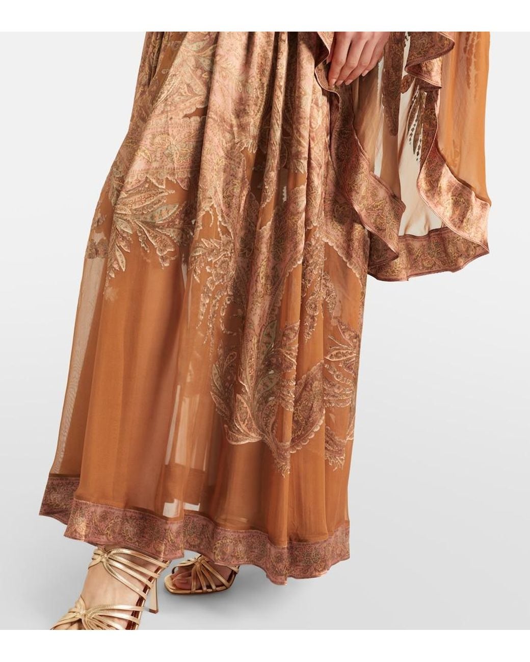 Zimmermann Brown Memento Burnout Paisley Semi-Sheer Gown