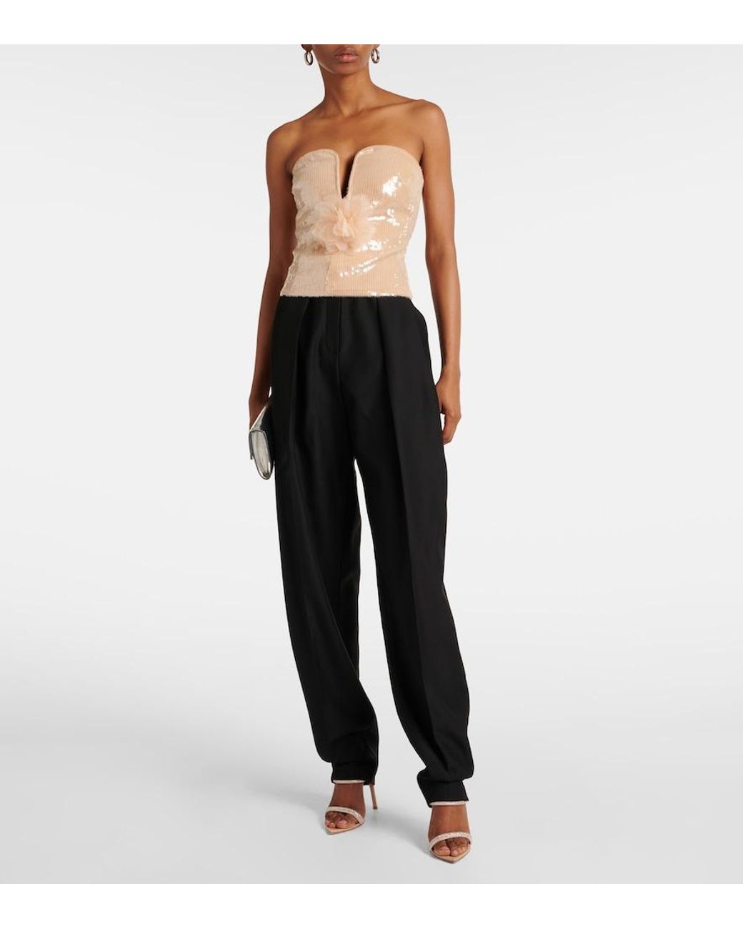 Self-Portrait Natural Floral-Applique Sequined Bustier Top