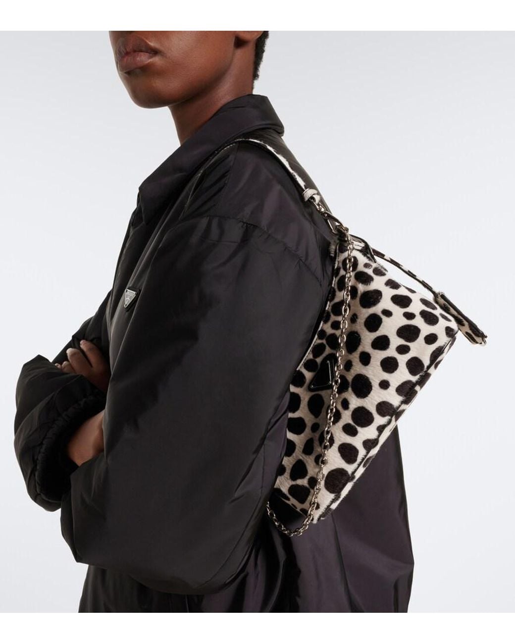 Prada White Mini Printed Calf Hair Shoulder Bag
