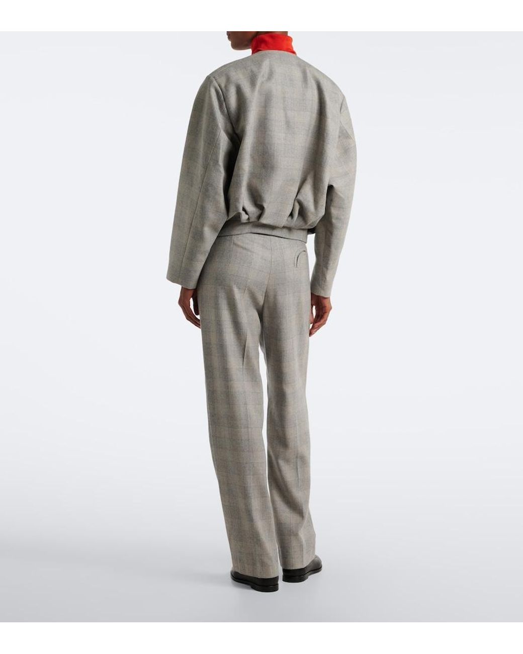 Blazé Milano Gray Fox Checked Wool, Silk, And Cashmere Straight Pants