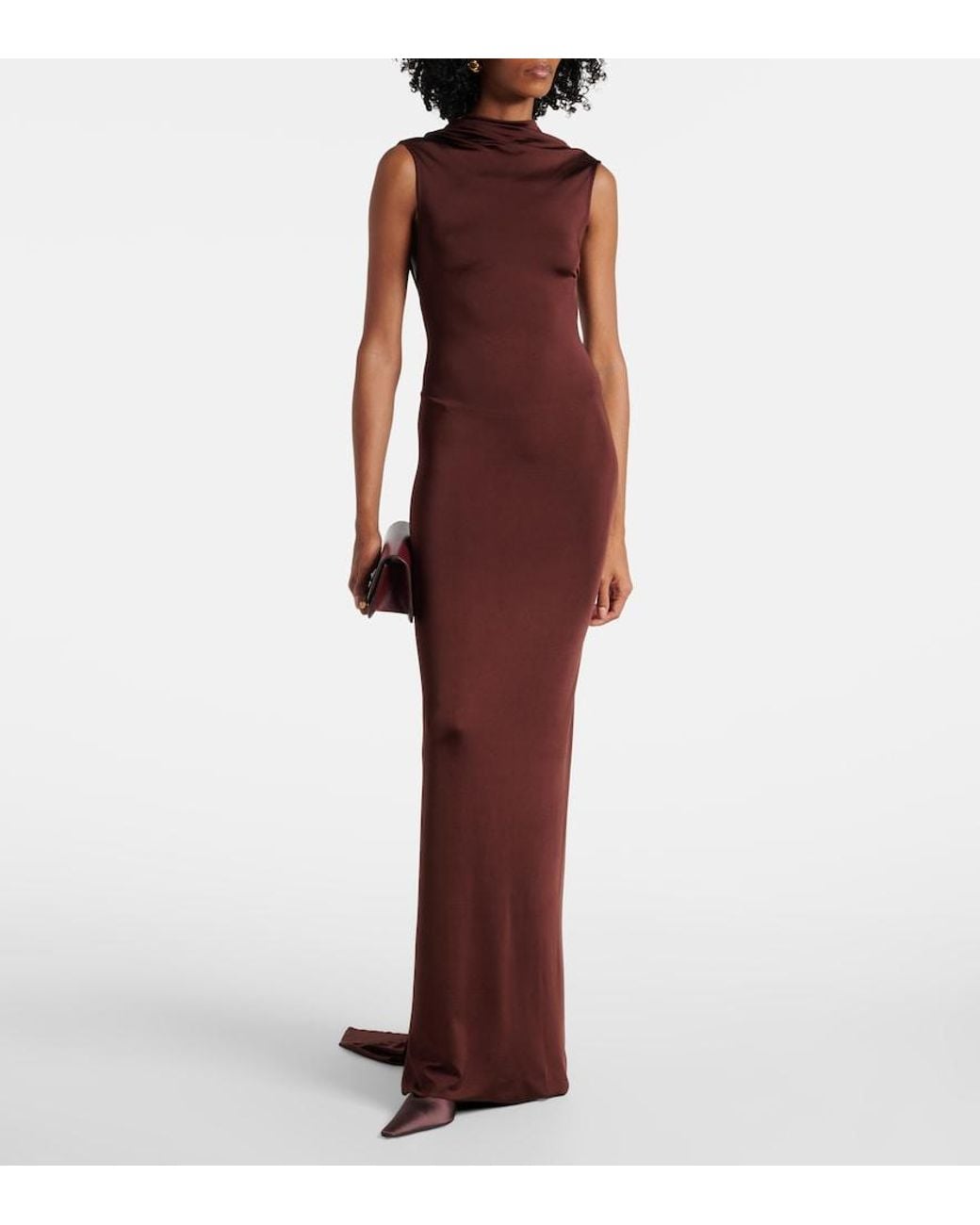 Victoria Beckham Purple Draped Jersey Gown